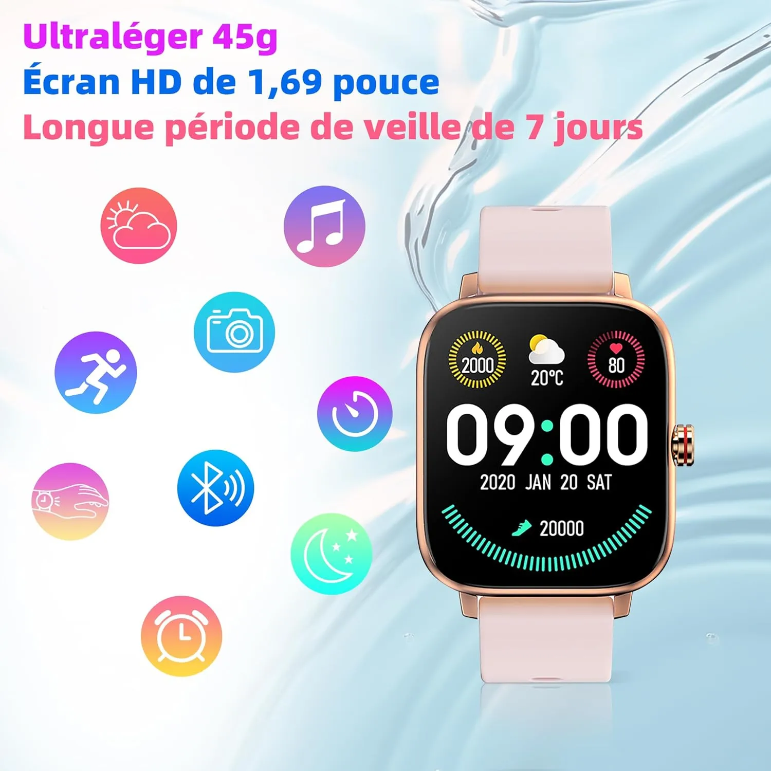 Montre Connectée Femme SpO2 Rose – Image 2