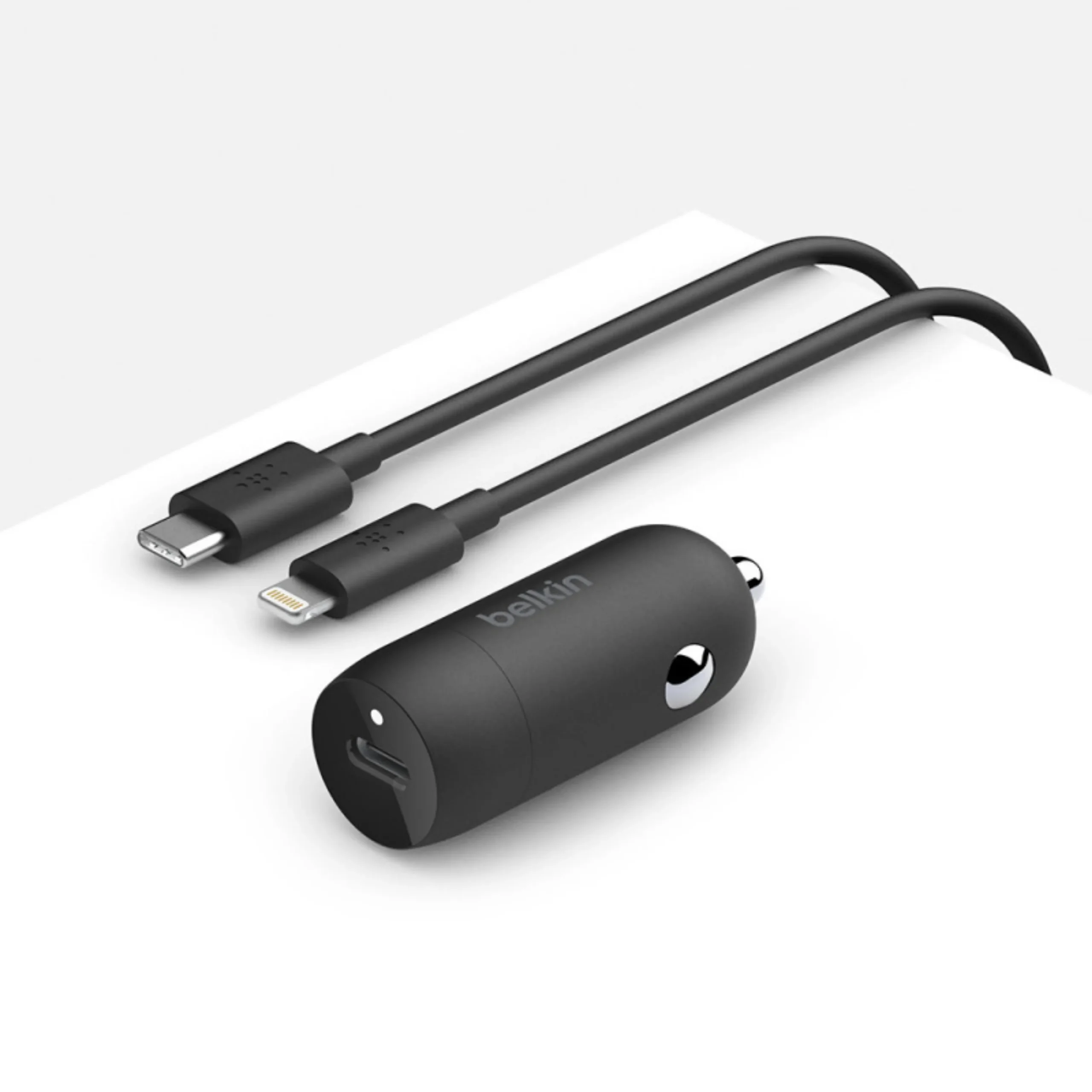 PACK CHARGEUR VOITURE RAPIDE USB-C 20W + CÂBLE USB-C VERS LIGHTNING 1,2 M NOIR – BELKIN